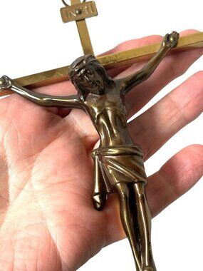 Brass Crucifix Jesus on Cross Vtg Religious INRI Wall Hanging West Germany Goth